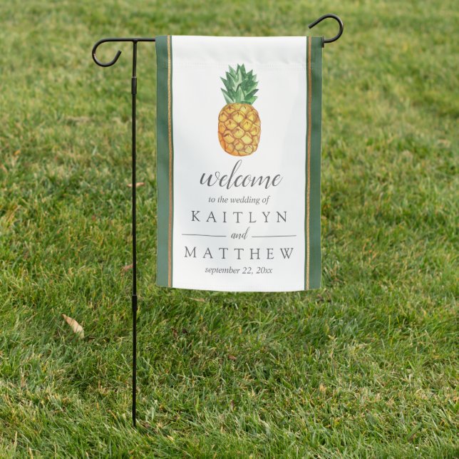 The Tropical Pineapple Wedding Collection Welcome Garden Flag (In SItu)