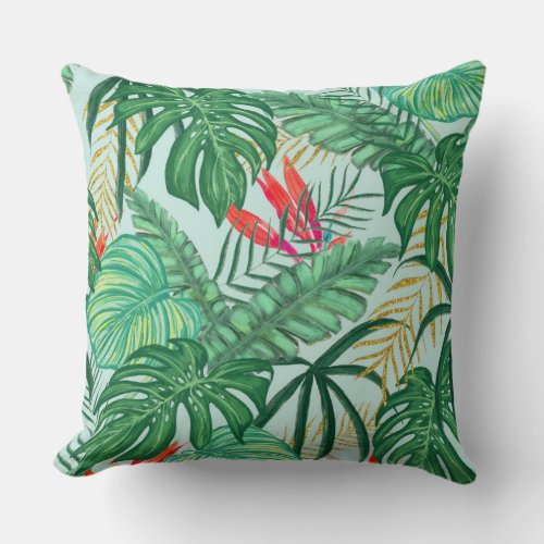 The Tropics  Jungle Botanical Bird of Paradise Throw Pillow