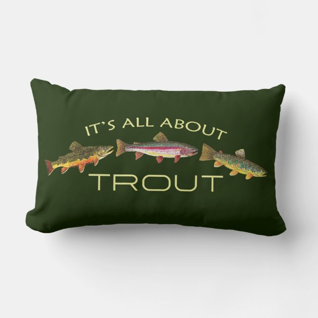 The Trout Fly Fisherman's Fisherwoman's Lumbar Pillow (Front)