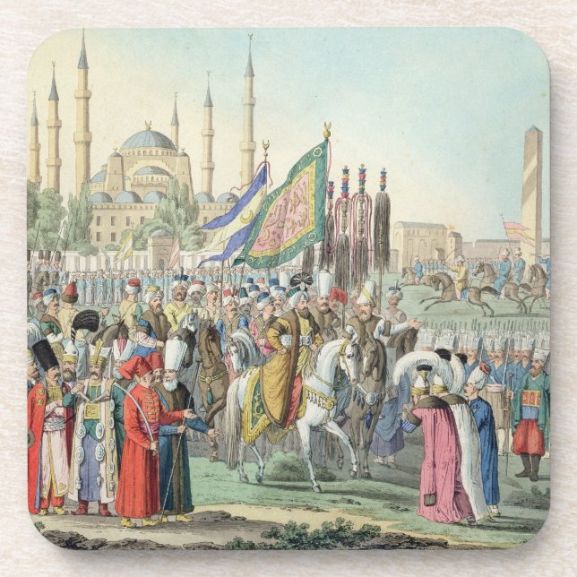 The Turkish Sultan reviewing his Janissaries (engr Drink Coaster (Front)