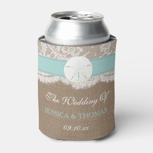 The Turquoise Sand Dollar Beach Wedding Collection Can Cooler
