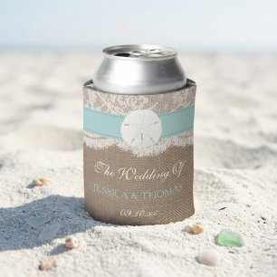 The Turquoise Sand Dollar Beach Wedding Collection Can Cooler