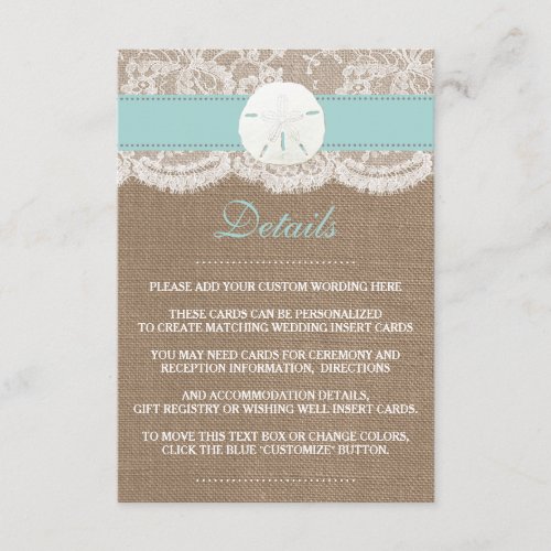 The Turquoise Sand Dollar Beach Wedding Collection Enclosure Card