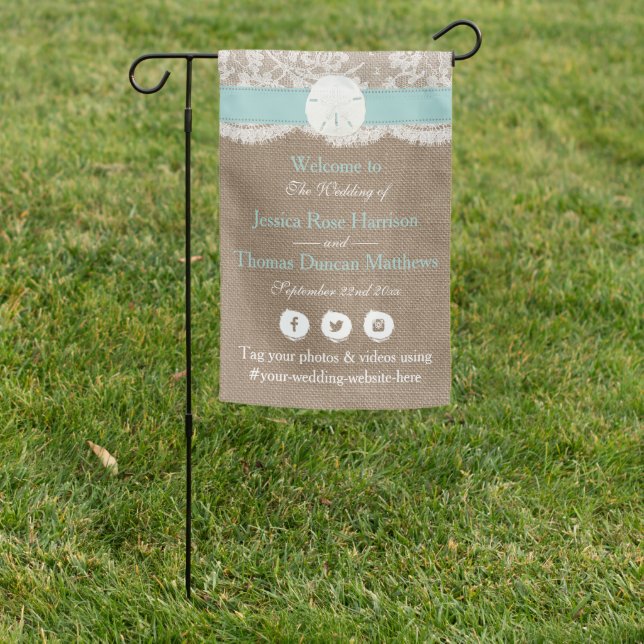 The Turquoise Sand Dollar Beach Wedding Collection Garden Flag (In SItu)