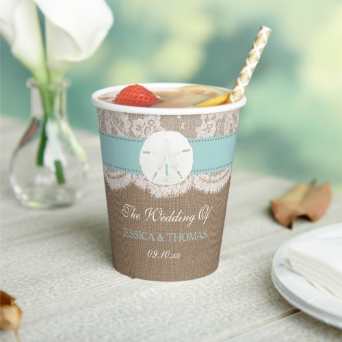 The Turquoise Sand Dollar Beach Wedding Collection Paper Cups