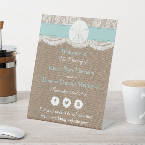 The Turquoise Sand Dollar Beach Wedding Collection Pedestal Sign