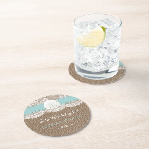 The Turquoise Sand Dollar Beach Wedding Collection Round Paper Coaster