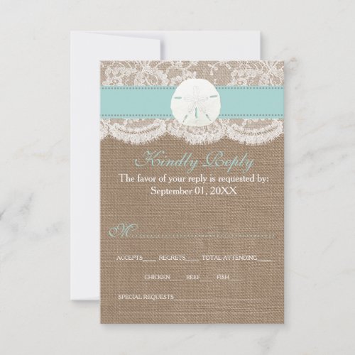 The Turquoise Sand Dollar Beach Wedding Collection RSVP Card