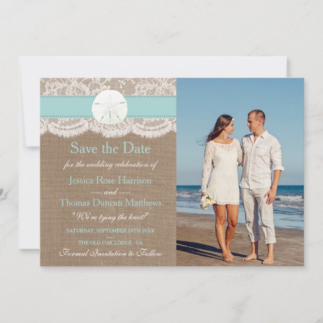 The Turquoise Sand Dollar Beach Wedding Collection Save The Date (Front)