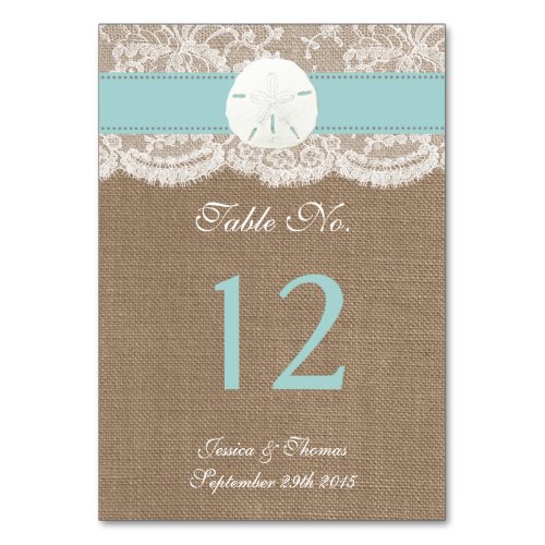 The Turquoise Sand Dollar Beach Wedding Collection Table Number