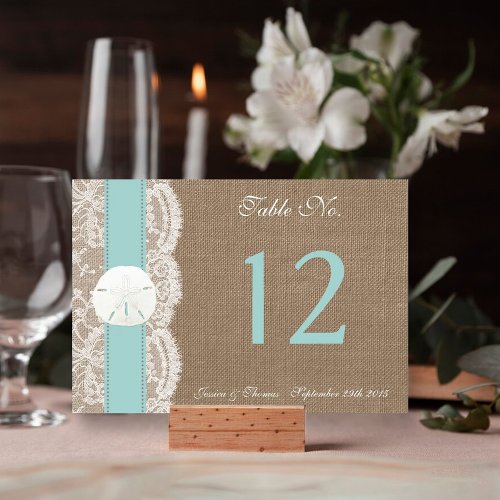 The Turquoise Sand Dollar Beach Wedding Collection Table Number