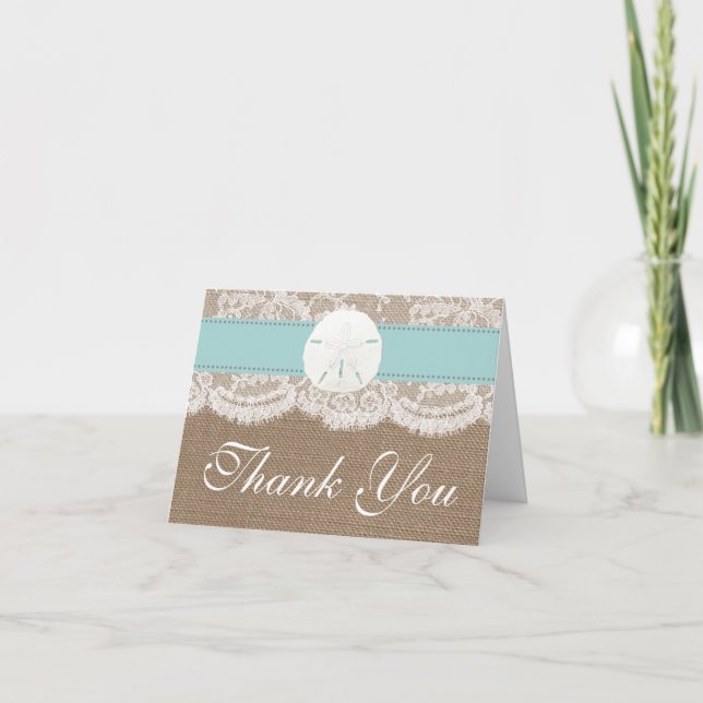The Turquoise Sand Dollar Beach Wedding Collection Thank You Card (Front)