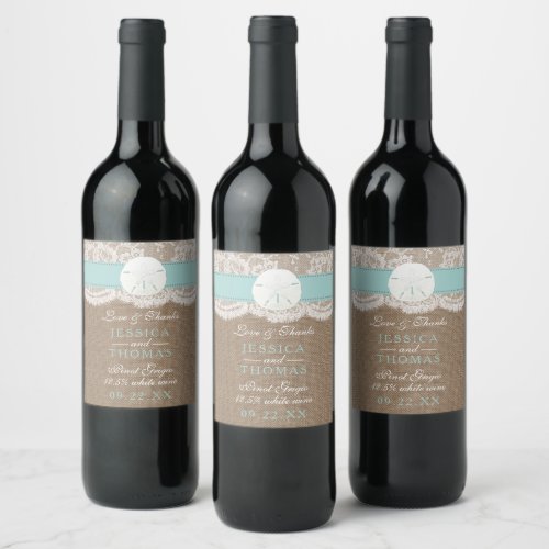 The Turquoise Sand Dollar Beach Wedding Collection Wine Label