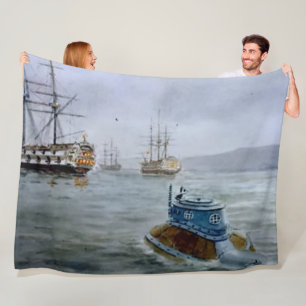 The TURTLE SUBMARINE Fleece Blanket