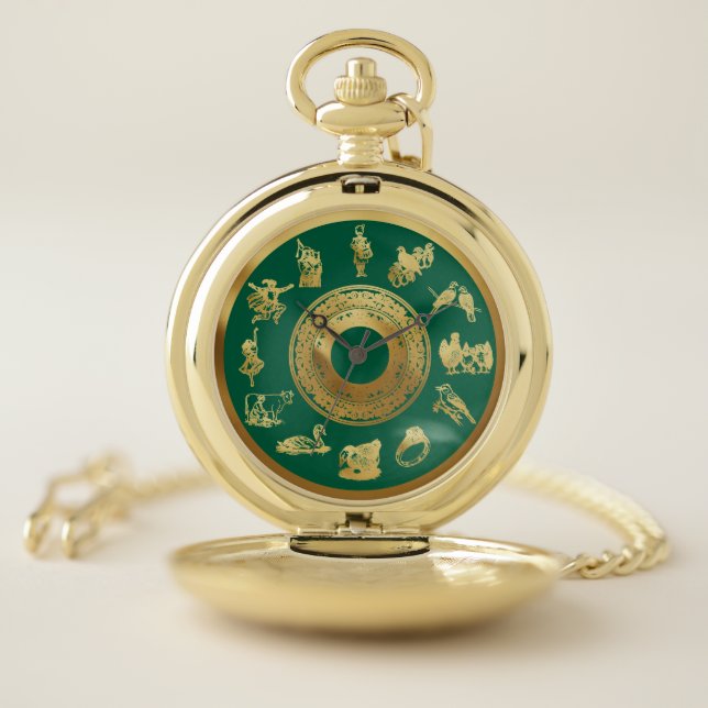 The Twelve Days of Christmas Green Pocket Watch (Inside)
