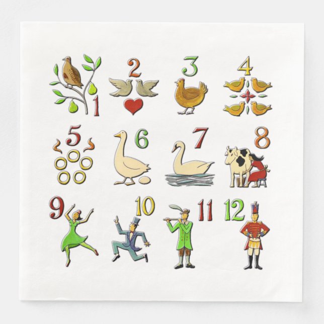 The Twelve Days of Christmas Paper Dinner Napkins (Front)