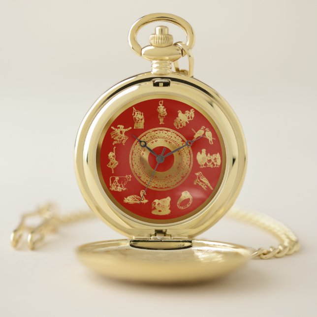 The Twelve Days of Christmas Red Pocket Watch (Inside)