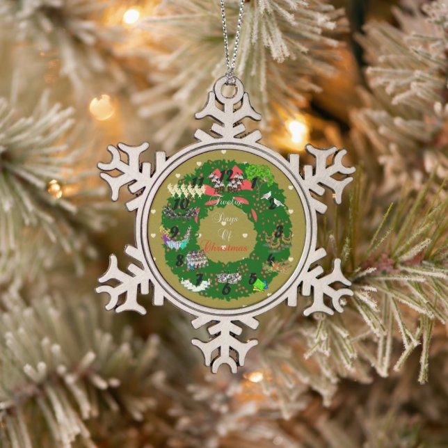 The Twelve Days of Christmas Snowflake Pewter Christmas Ornament (Tree)