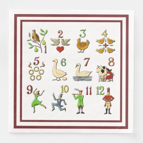 The Twelve Days of Christmas Your Border Color Paper Dinner Napkins