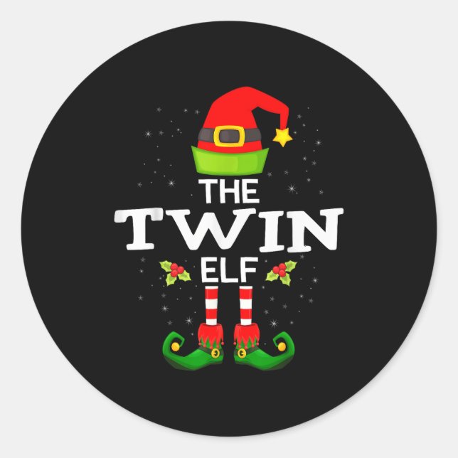 The Twin Elf Christmas Family Matching Pajama  Classic Round Sticker (Front)