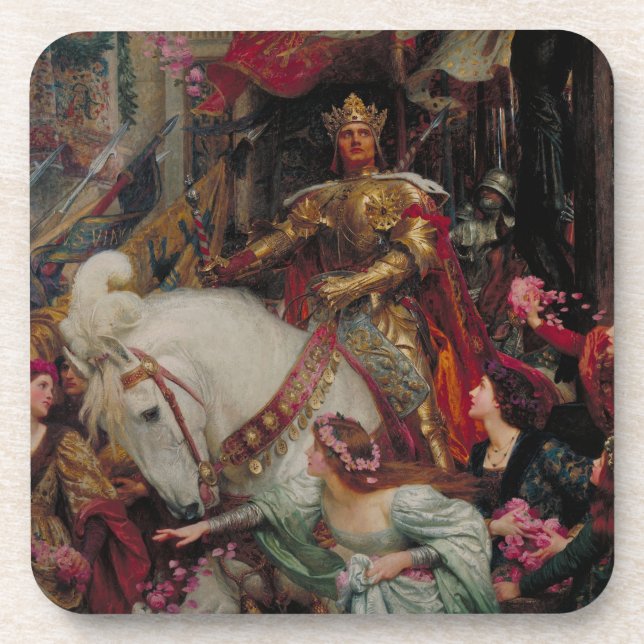 The Two Crowns by Sir Frank Bernard Dicksee Beverage Coaster (Front)