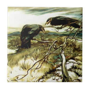 The Two Crows or Twa Corbies Makin A Mane Ceramic Tile
