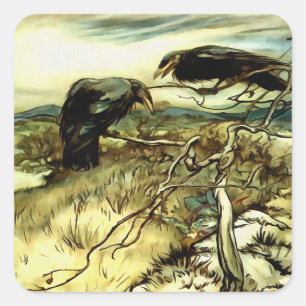 The Two Crows or Twa Corbies Makin A Mane Square Sticker