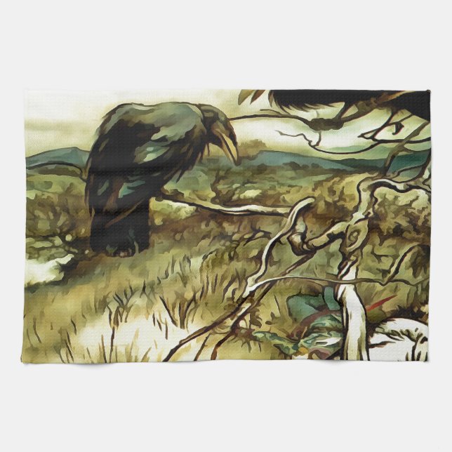 The Two Crows or Twa Corbies Makin A Mane Towel (Horizontal)