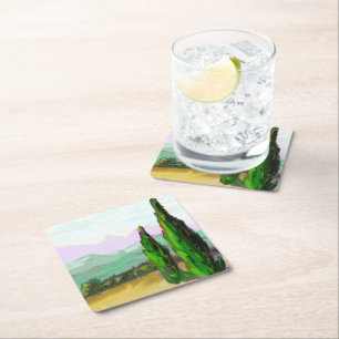The two cypress trees in Provence, Vaucluse. Square Paper Coaster