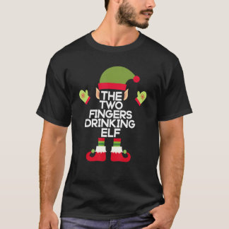 The Two Fingers Drinking Elf Funny Bourbon Christm T-Shirt