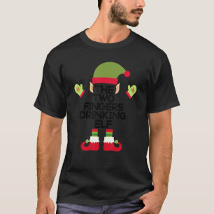 The Two Fingers Drinking Elf Funny Bourbon Christm T-Shirt