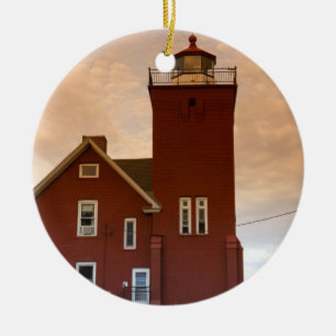 The Two Harbors Lighthouse overlooking Agate Bay Ceramic Ornament