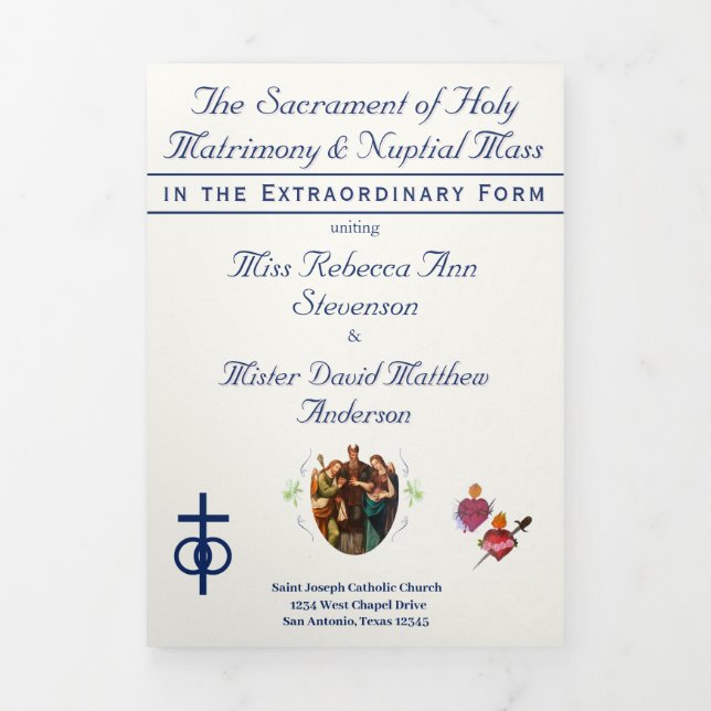 The Two Hearts Catholic Wedding Tri-Fold Program (Cover)