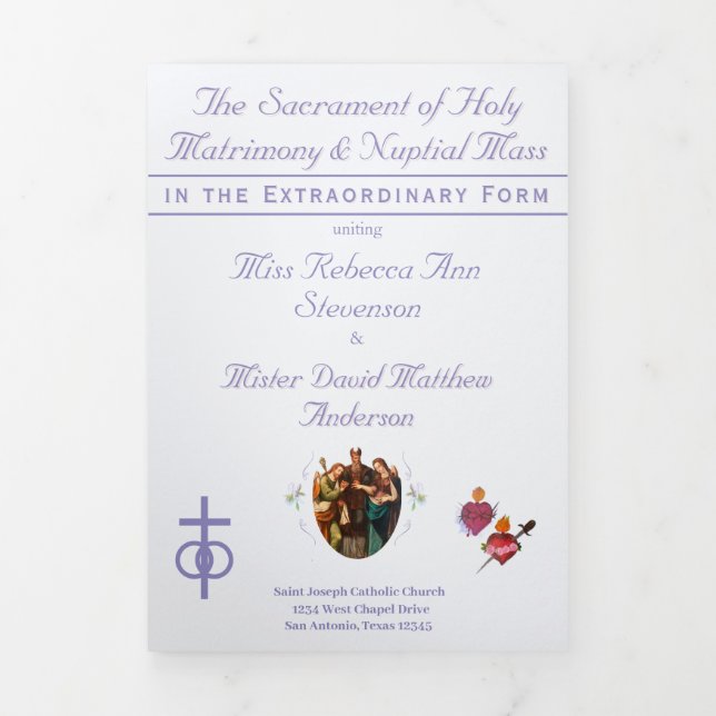 The Two Hearts Catholic Wedding Tri-Fold Program (Cover)