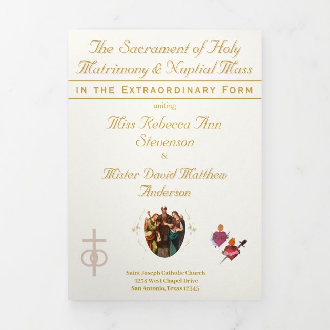 The Two Hearts Catholic Wedding Tri-Fold Program (Cover)