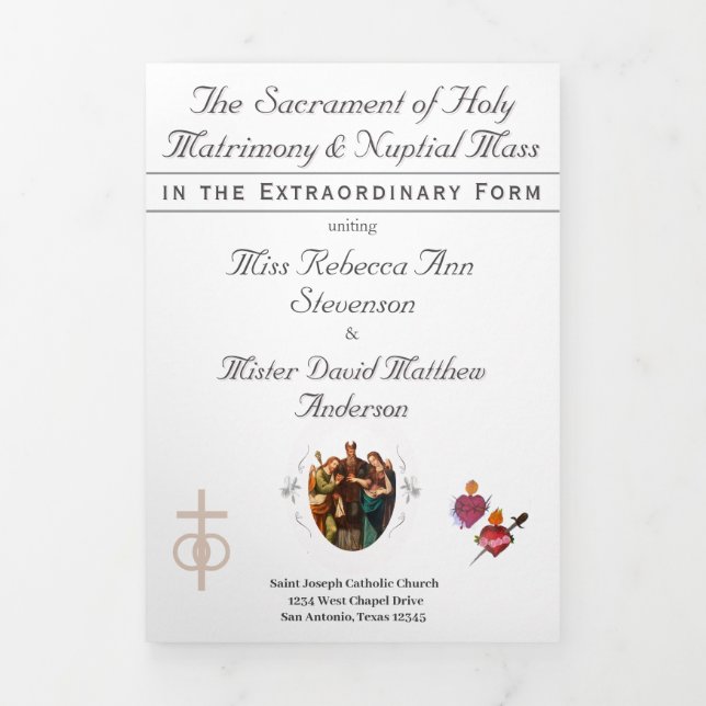 The Two Hearts Catholic Wedding Tri-Fold Program (Cover)