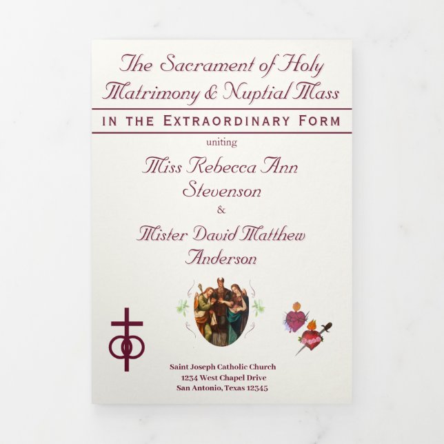 The Two Hearts Catholic Wedding Tri-Fold Program (Cover)
