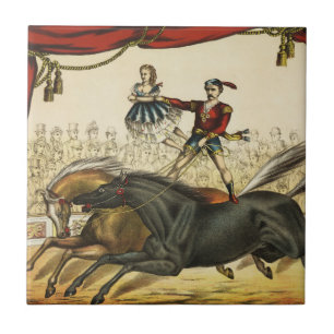 The Two Horse Act, Circus Performance, Circa 1874. Ceramic Tile