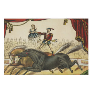The Two Horse Act, Circus Performance, Circa 1874. Faux Canvas Print