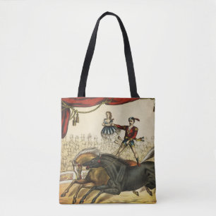 The Two Horse Act, Circus Performance, Circa 1874. Tote Bag