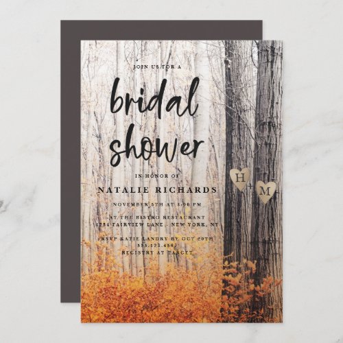 The Two Lovers Carved Trees Fall Bridal Shower Invitation