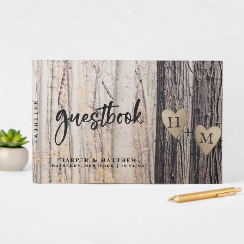The Two Lovers Carved Trees Fall Forest Wedding Guest Book