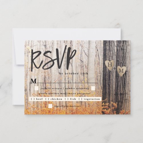 The Two Lovers Carved Trees Fall Meal Choice RSVP Card