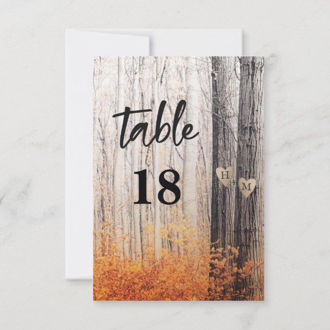 The Two Lovers Carved Trees Fall Table Numbers (Back)