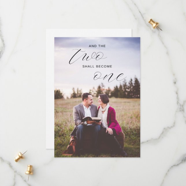 The Two Shall Become One Religious Photo Save The Date (Front/Back In Situ)