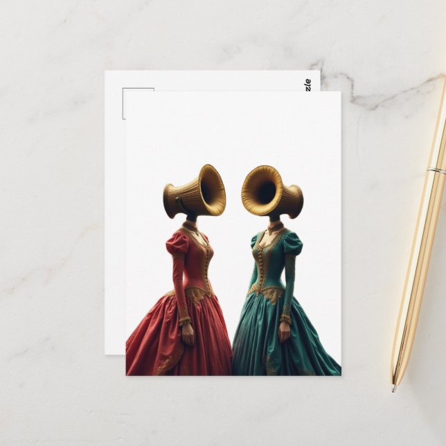 The Two Women With Alternative Heads Surreal Postcard (Front/Back In Situ)