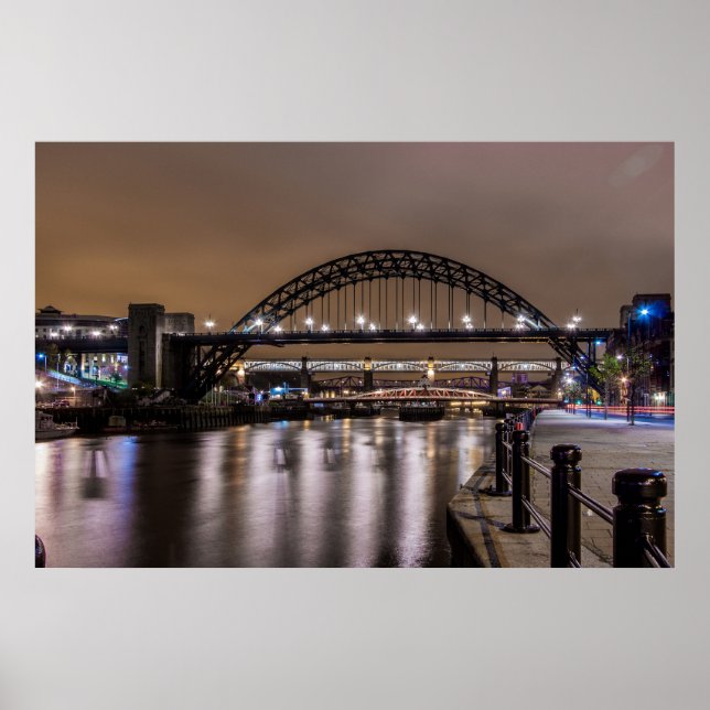 The Tyne Bridges at Night Poster (Front)