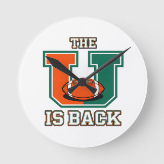 The U Is Back Orange and Green College Football Fa Round Clock