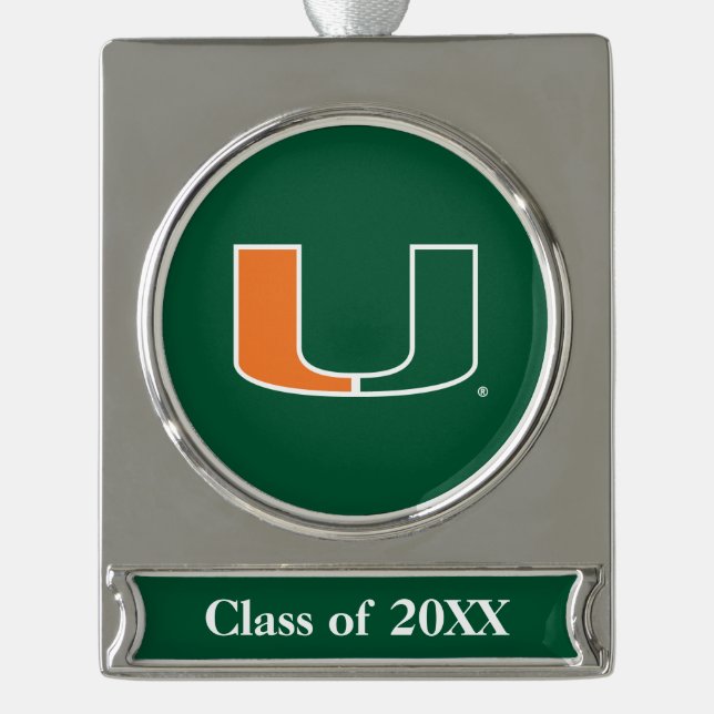The U with Year Silver Plated Banner Ornament (Front)
