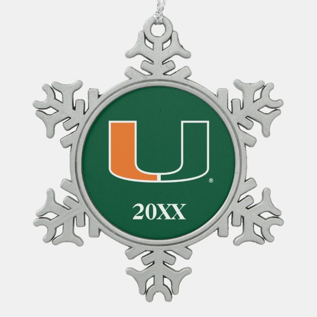 The U with Year Snowflake Pewter Christmas Ornament (Front)